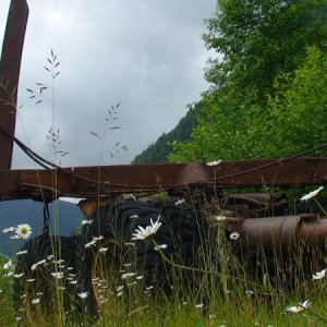 Lots of abandoned equipment at Ocean Falls.