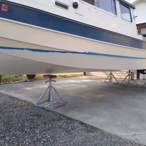 3 coats of Pettit Epoxy Barrier Coat, bottom paint next.