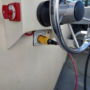 30amp shore power inlet installed. Mounted under rear steering console.
