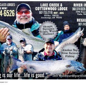 Advertisement in Northwest Sportsman Magazine, January 2012.  The gentleman in the middle was my wife's cousin Bill.  A great fisherman and great adventurer.  RIP Bill.
If you didn't notice, that's me in the middle of the picture, the 3rd person on the right of the three people together.