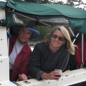 Vicki and El on Halcyon at Fossil Bay 7-20-11