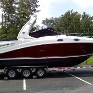 "Fan-A-Sea", 2006 sea ray, 260, loa 28', Cinnabar hull, 350 merc mag 300hp, 45 hrs, bravo 111 i/o, kohler 5000 watt gen 30hrs,  remote spot light, windlass, vacuum flush head/shower, overboard discharge,  marine heat and air, stove,sink,micro wave, 6 gal hot water heater, ac/dc frig, factory installed 10" flip down tv/dvd, vhf,navman 5500 gps/chartplotter, premium stereo system, cockpit sink, under water swim platform lights, 2007 tri axel trailer, and now new vetus 3512 electric bow thruster 2hp  6" tube with joy stick control as well as hand held remote control,  black camper canvas, still need to install radar!