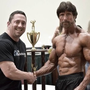 my trainer, jeff storch, giving me a big congrats for winning the masters, over 60 mar, 24, 2012