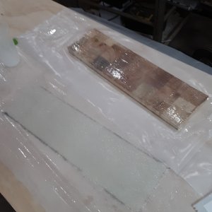 TEST PANEL: 1708 wetted out and ready to go on to balsa/ thickened epoxy