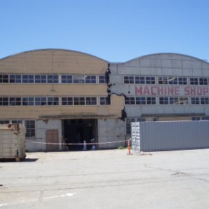 Sausalito, they're refurbing old shipyard buildings, we caught this original WWII building marking.