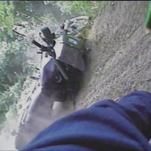 Freeze frame from my helmet cam while crashing.