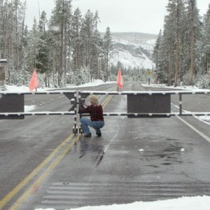 Getting through the locked gates (road closed because of snow)