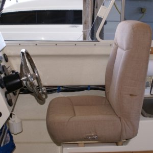 Helm Seat - Seat installed on scrap lumber mounting frame for testing.