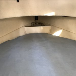 V-berth has standard foam cushions plus additional 3 inch memory foam in zippered blue denim cover. See additional photos in modifications album.