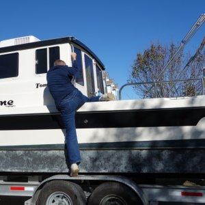 Don't let Colby tell you it's easy to board a C-Dory from the trailer fender!