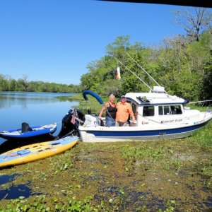 St John Weed anchoring with Colby and Rosanne's  kayaks