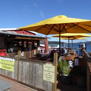 Finally tried the new Fish-n-Chips place at Friday Harbor next door to the ice cream shop.  The sweet potato waffle fries were amazing. Wish I could say the same for the halibut.