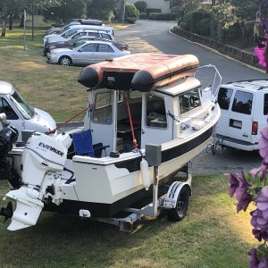 Let the good times roll again with new transom! Mayne island here we come!