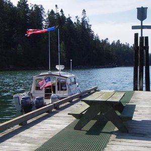 Under the Red, White and Blue, enjoying the breeze, and the quiet.