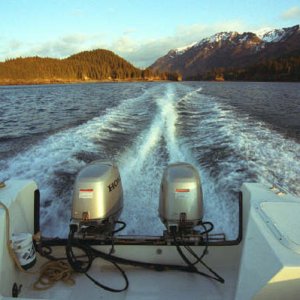 Jackalof Bay dead astern, from Sunset Ride