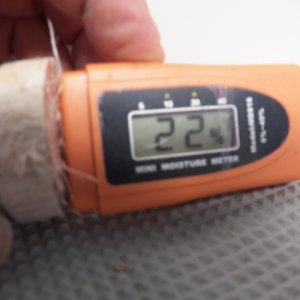 So I tore off the laminate and tested the interior of the plug.  Higher than the exposed wood, but still way down from the original 37%. It is kind of amazing how fast balsa can dry out.  A stick of red alder, which I use for smoking salmon, would take several months to dry out like this.