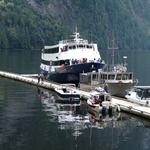 SleepyC & Julie Anne sharing the nearly empty dock with a ski boat that came up from Vashon Island, a tour boat from Egmont,BC, and a small ship cruise boat out of Seattle that is 120ft long.  He anchors out here for a couple of days and lets the guests kayak and hike.  He flies an RC float plane for kicks.
