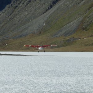 Landing on the ice at Nunya Lake