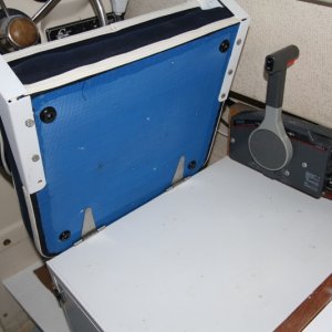 Hinged Helm Seat. I was planning putting Formica here as additional galley workspace but I am running out of time, patience and money!!