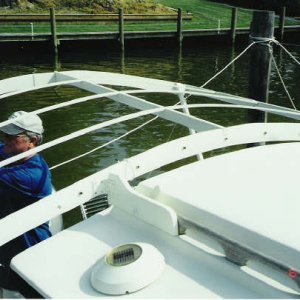 Support hooks to hand rails. No hole drilling required.