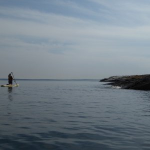 Looking out at a flat calm Strait of Juan de Fuca