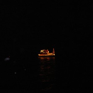 Christmas in August-parade of lights-four of the c-dorys joined with eight other boats that were well illuminated.