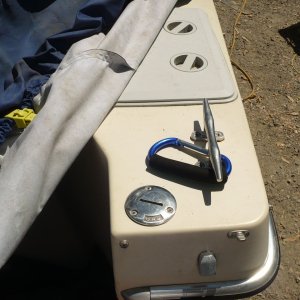 Media '6-7" aluminum foam grip clip on carabiner (see next photo) makes an excellent hand hold, clipped on rear cleat for emergency crawling into boat . This is especially true if the boat is equipped with Permatrim. I leave it there permanently.' in album '6-7" aluminum foam grip clip on carabiner (see next photo) makes an excellent hand hold, clipped on rear cleat for emergency crawling into boat . This is especially true if the boat is equipped with Permatrim. I leave it there permanently.'