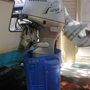 Captain's Choice Port Honda 45 running in the portable test tank.