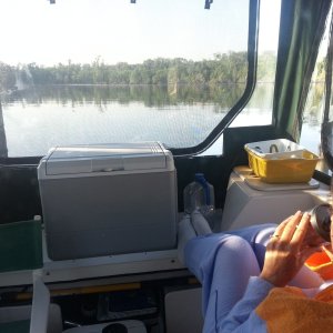 Wendy with coffee at Crstal Cove
