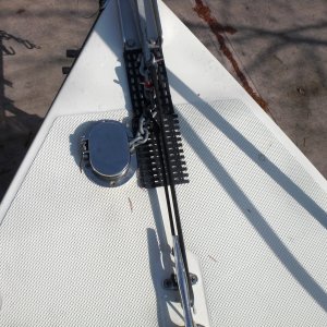 Glued on rubber multi-deck under the anchor stock to protect the gel coat.
