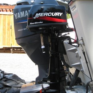 Media 'This Merc 4hp is for our dinghy, but could help if the main engine were to falter.  It pushes our 22 quite well.' in album 'New Mini-Jacker plate.  Very sturdy and a simple addition.'