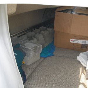 Boat loaded with ballast for mooring buoy, 350 lbs concrete aft