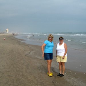 Joan and Dixie on the beach