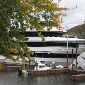 SheSayNo in Stillwater. She looks like a toy next to this big boat.