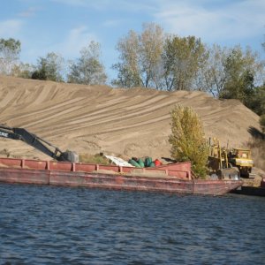 These huge sandy islands created by dredging pop up all over the river.