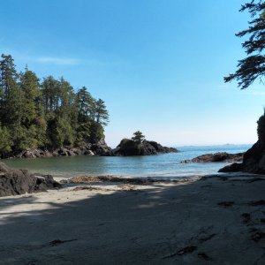 The water was surprisingly warm, although warm is relative.  Out on the horizon are the islands that we fished several days later.