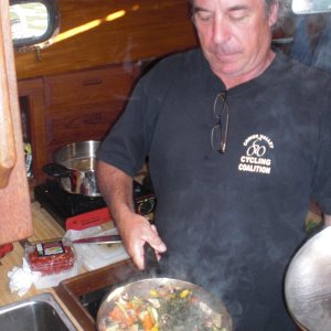 Stuart cooking up supper.