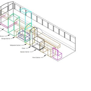 (Les Lampman) Perspective view of right side of bus