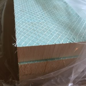 Media 'Minimum order of 64sq ft. Comes in 2'x4' panels' in album 'Rivets fastening side panel to deck have  almost all corroded and fallen out, leaving open holes to the balsa core.'