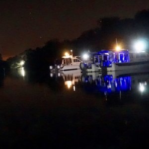 C Dorys at anchor lights on.