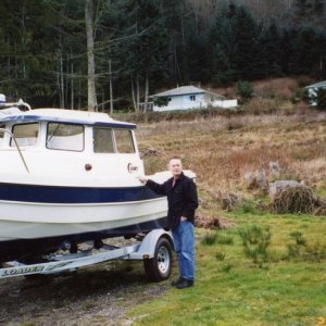 23 Feb 2003:  Visiting our C-Dory at EQ Marine before Les installs the motor & other items.