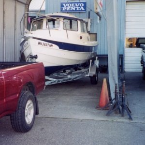 Media '26 Sept 2003: First 20 hour service(West Coast Marine in Bellingham).' in album '5 April 2003 - Showing the C-Dory to some of the family.  The youngest grandson wanted to know how soon we'd be going out in the "fish water"'