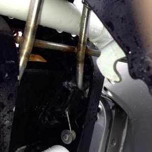 01 Our Tohatsu 9.8 engine tilt stopper bent, preventing us from being able to keep the engine tilted out of the water.  This is a major problem for us, because the engine has to be tilted while underway, as well as to be tilted for placement on the boat storage rack.  In my opinion, this is a poor engineering design feature, because there is only one support point in the assembly.  The obvious solution from an engineering standpoint is to have two support points.  In my opinion, this is too heavy a motor to have only one support point.