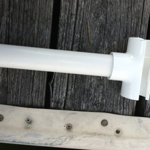 02 After spending $52 for the mechanic to bend the bracket back into place and only see it fail again, it became apparent that ordering a new bracket would result in the same issue over time.  So I constructed a 3/4" diameter PVC T-Support.