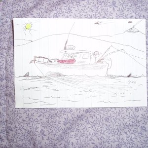 Great rendition until the boat arrives! :-)  Note the shark escorts! Yikes..