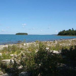 Great camp site on North side of Island looking out into the North Channel. Rustic sites, county campground.