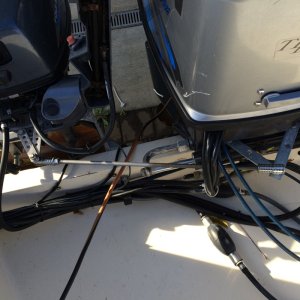 Media 'Stainless connector rod between Nissan 90 and Yamaha kicker.' in album 'The Beagle at her berth in Westport'