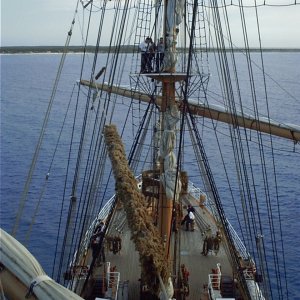 Aloft in the rigging of CGC EAGLE in Bahamas 2004
