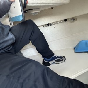 legs in the v-berth and on a cooler