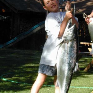 Mason with the Salmon caught north of Everett, ~8/1/03.